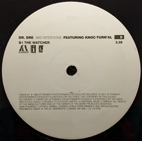 Dr. Dre Featuring Knoc-Turn'al - Bad Intentions, Hip Hop, 2002 - Aftermath Entertainment, Doggy Style Records (2), Interscope
