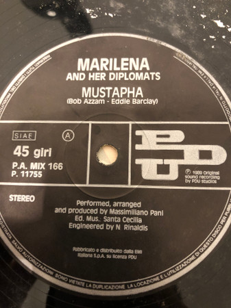 Marilena And Her Diplomats - Mustapha, Electronic, House, 1989 - PDU, Italy, Vinyl 1x 12", 45 RPM
