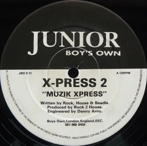 X-Press 2 - Muzik Xpress, Electronic, House, Progressive House, 1992 - Junior Boy's Own, UK, Vinyl 1x 12", 33 ⅓ RPM