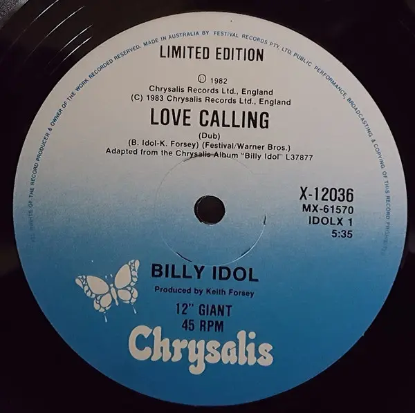 Billy Idol - Dancing With Myself, Rock, Pop Rock, 1983 - Chrysalis, Australia, Vinyl 1x 12", 45 RPM, Limited Edition, Single