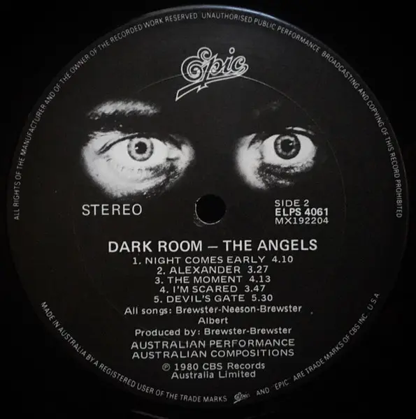 Angels, The - Dark Room, Rock, Classic Rock, Hard Rock, 1980 - Epic, Australia, Vinyl 1x LP, Album Gatefold