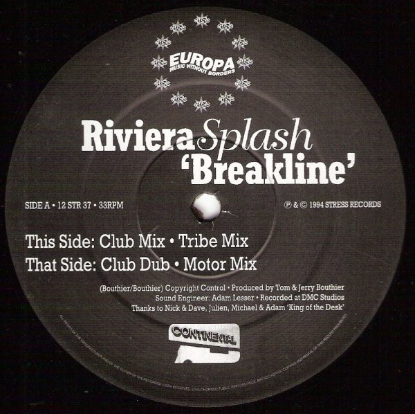 Riviera Splash - Breakline, Electronic, Progressive House, 1994 - Stress Records, UK, Vinyl 1x 12", 33 ⅓ RPM