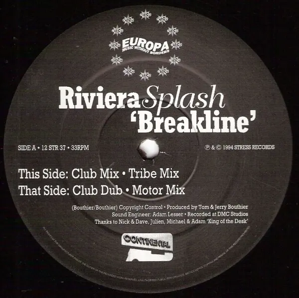 Riviera Splash - Breakline, Electronic, Progressive House, 1994 - Stress Records, UK, Vinyl 1x 12", 33 ⅓ RPM