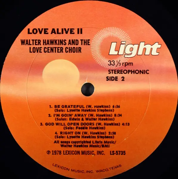 Walter Hawkins And The Love Center Choir - Love Alive II, Funk / Soul, Gospel, 1978 - Light Records, US, Vinyl 1x LP, Album