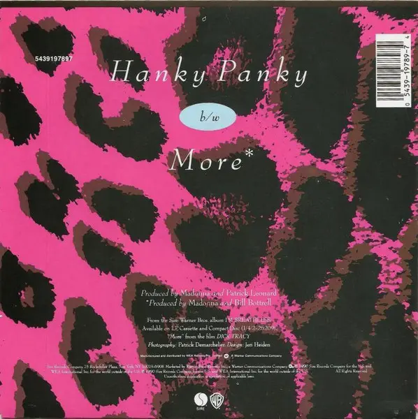 Madonna - Hanky Panky, Electronic, Jazzdance, Synth-pop, 1990 - Sire, Warner Bros. Records, Australia, Vinyl 1x 7", 45 RPM, S