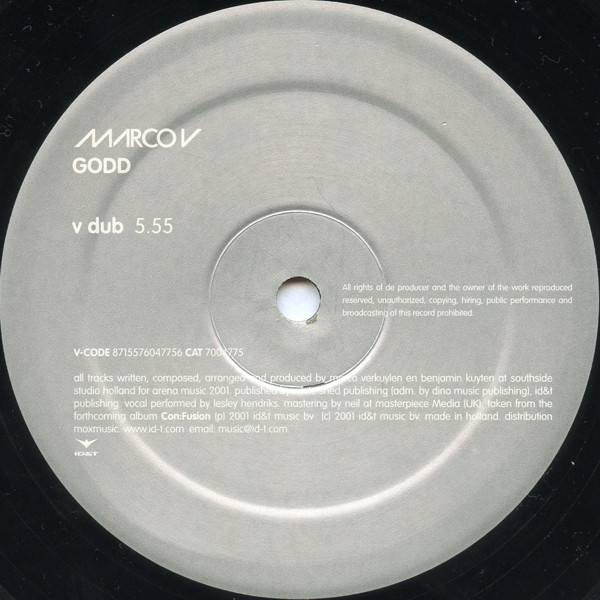 Marco V - Godd, Electronic, Hard Trance, Tech Trance, 2002 - ID&T, Netherlands, Vinyl 1x 12", 45 RPM