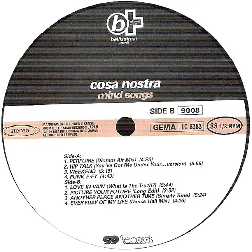 Cosa Nostra (3) - Mind Songs, Electronic, Jazz, Acid Jazz, Downtempo, Future Jazz, 1994 - 99 Records, Bellissima Records, Ger