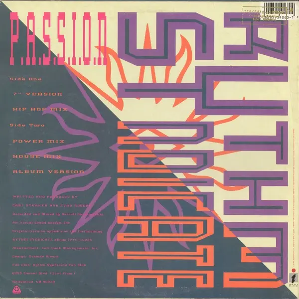 Rythm Syndicate (2) - P.A.S.S.I.O.N., Electronic, Funk / Soul, Hip Hop, Pop, Contemporary R&B, House, Synth-pop, 1991 - Impac