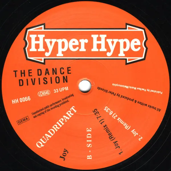 Quadripart - Joy, Electronic, Progressive House, Trance, 1994 - Hyper Hype, Germany, Vinyl 1x 12"