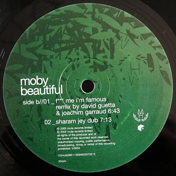 Moby - Beautiful, Electronic, Electro House, 2005 - Mute, Europe, Vinyl 1x 12", 33 ⅓ RPM