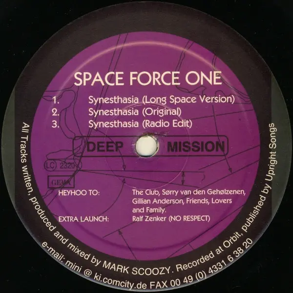 Space Force One - Synesthasia, Electronic, Trance, 1998 - Deep Mission, Germany, Vinyl 1x 12"