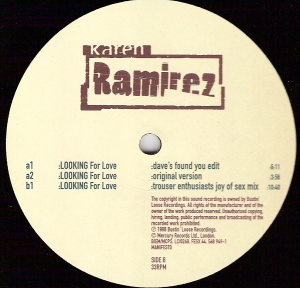 Karen Ramirez - Looking For Love, Electronic, Downtempo, House, Trance, 1998 - Manifesto, UK, Vinyl 1x 12", 33 ⅓ RPM