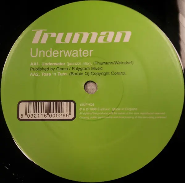 H. Truman - Underwater, Electronic, House, 1996 - Euphoric, UK, Vinyl 1x 12" Green Labels