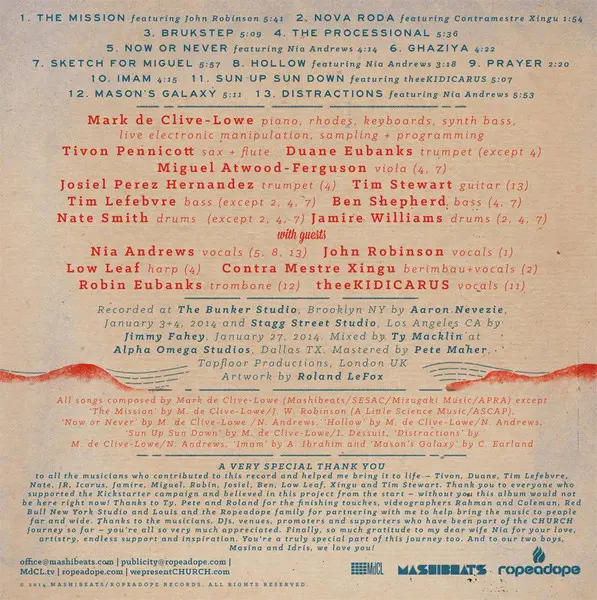 Mark De Clive-Lowe - Church, Electronic, Jazz, Broken Beat, Jazz-Funk, Jazzdance, 2014 - Mashibeats, Ropeadope, US, Vinyl 2x 