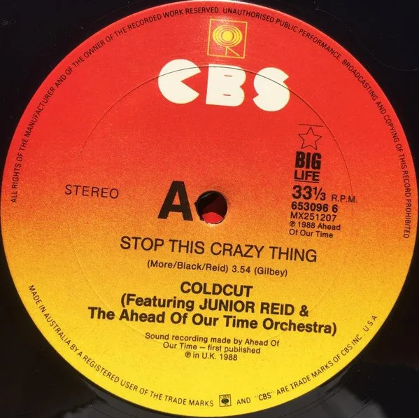 Album cover for Stop This Crazy Thing by Coldcut Featuring Junior Reid And Ahead Of Our Time Orchestra