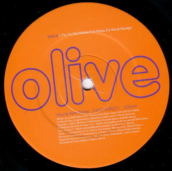 Olive - You're Not Alone, Electronic, Drum n Bass, Euro House, House, 1996 - RCA, UK, Vinyl 1x 12", 33 ⅓ RPM