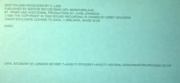 Oliver Lieb - Subraumstimulation, Electronic, Tech Trance, Trance, 2000 - Data Records, UK, Vinyl 1x 12", 45 RPM