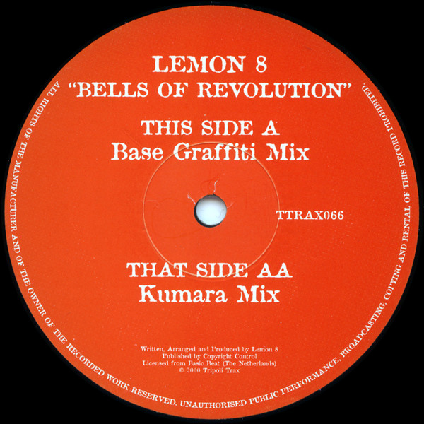 Lemon8 - Bells Of Revolution, Electronic, Hard House, 2000 - Tripoli Trax, UK, Vinyl 1x 12" Disc One