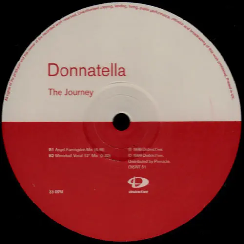 Donnatella - The Journey, Electronic, Trance, 1999 - Distinct'ive Records, UK, Vinyl 1x 12"