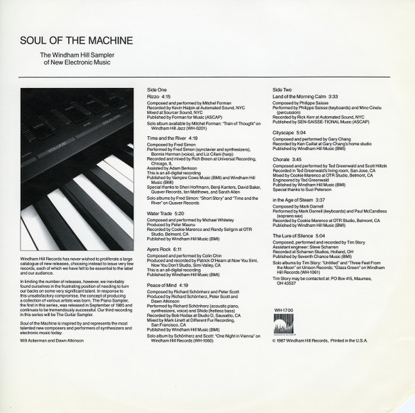 Various - Soul Of The Machine (The Windham Hill Sampler Of New Electronic Music), Electronic, Ambient, New Age, 1987 - Windha