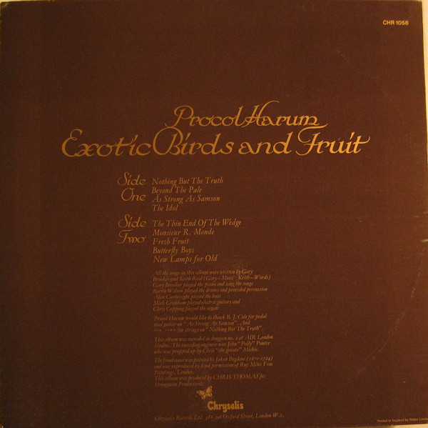 Procol Harum - Exotic Birds And Fruit, Rock, Classic Rock, Symphonic Rock, 1974 - Chrysalis, UK, Vinyl 1x LP, Album