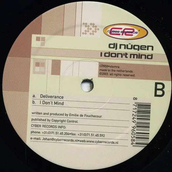 Nûgen - Deliverance / I Don't Mind, Electronic, Progressive Trance, 2003 - Cyber Records, Netherlands, Vinyl 1x 12", 33 ⅓ RPM