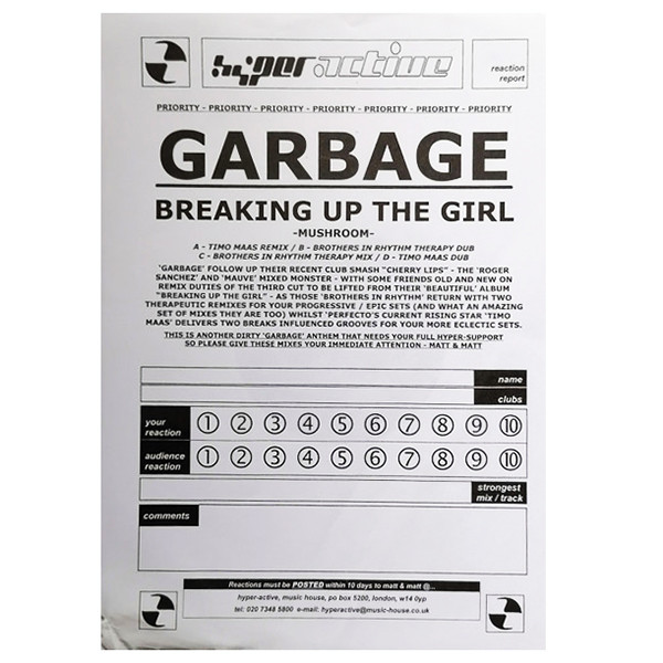 Garbage - Breaking Up The Girl (The Remixes), Electronic, Breakbeat, House, Progressive House, 2002 - Mushroom, UK, Vinyl 2x 
