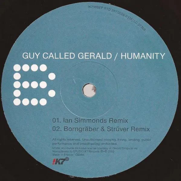 A Guy Called Gerald - Humanity, Electronic, Abstract, Drum n Bass, IDM, 2000 - !K7 Records, Germany, Vinyl 1x 12", 33 ⅓ RPM, 