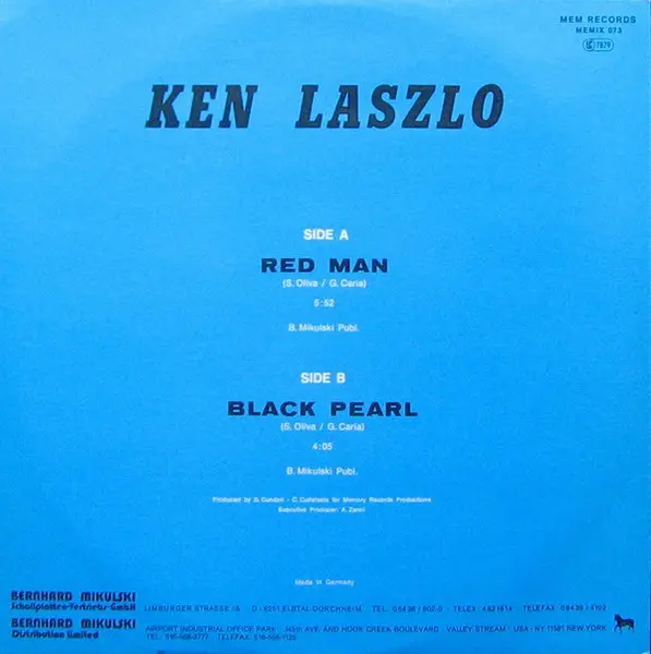 Ken Laszlo - Red Man / Black Pearl, Electronic, Italo-Disco, 1988 - Memory Records, Germany, Vinyl 1x 12", 45 RPM