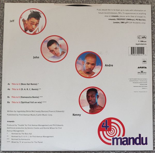 4Mandu - This Is It, Electronic, Funk / Soul, Hip Hop, House, Pop Rap, Soul, 1995 - Arista, UK, Vinyl 1x 12", 33 ⅓ RPM, Singl