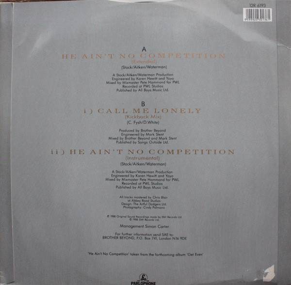 Brother Beyond - He Ain't No Competition, Electronic, Pop, Dance-pop, Synth-pop, 1988 - Parlophone, UK, Vinyl 1x 12", 45 RPM