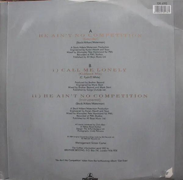 Brother Beyond - He Ain't No Competition, Electronic, Pop, Dance-pop, Synth-pop, 1988 - Parlophone, UK, Vinyl 1x 12", 45 RPM