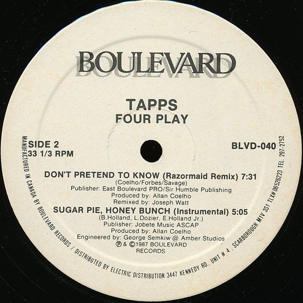 Tapps - 4 Play, Electronic, Disco, Hi NRG, 1987 - Boulevard Records, Canada, Vinyl 1x 12", 33 ⅓ RPM