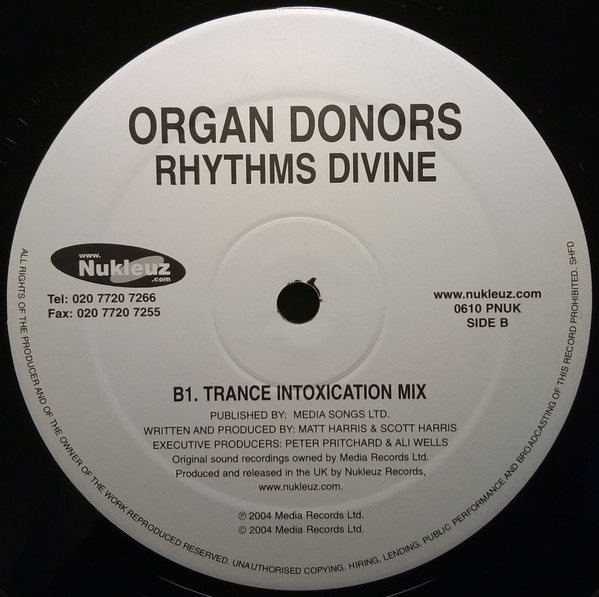 Organ Donors - Rhythms Divine, Electronic, Hard Trance, 2004 - Nukleuz, UK, Vinyl 1x 12", 45 RPM