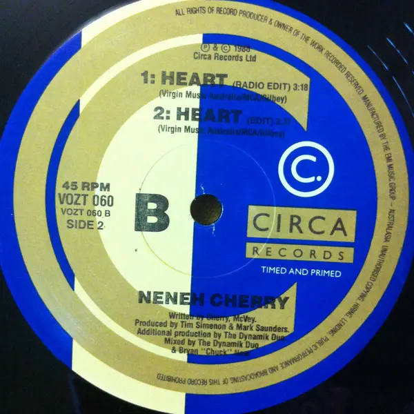 Neneh Cherry - Heart, Electronic, Hip Hop, Hip Hop, Synth-pop, 1990 - Circa, Australasia, Vinyl 1x 12", 45 RPM, Single