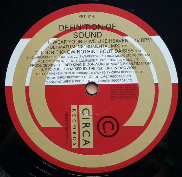 Definition Of Sound - Wear Your Love Like Heaven (Ultimatum Mix), Electronic, Hip Hop, Hip-House, 1991 - Circa, UK, Vinyl 1x 