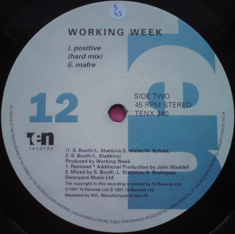 Working Week - Positive, Electronic, Acid Jazz, Breakbeat, 1991 - 10 Records, UK, Vinyl 1x 12", 45 RPM, Single