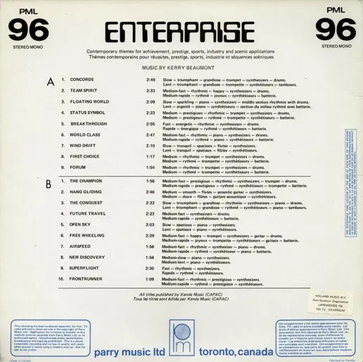 Kerry Beaumont - Enterprise, Electronic, Stage & Screen, Soundtrack, 1984 - Parry Music Ltd, Canada, Vinyl 1x LP