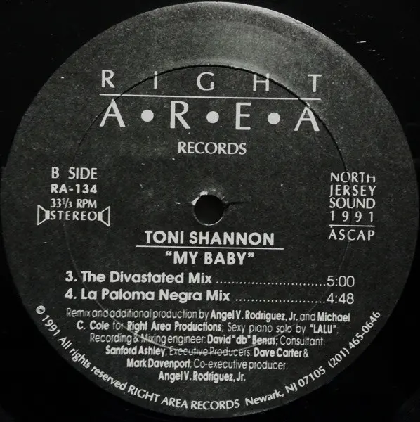 Toni Shannon - My Baby, Electronic, Deep House, Garage House, 1991 - Right Area Records, US, Vinyl 1x 12", 33 ⅓ RPM