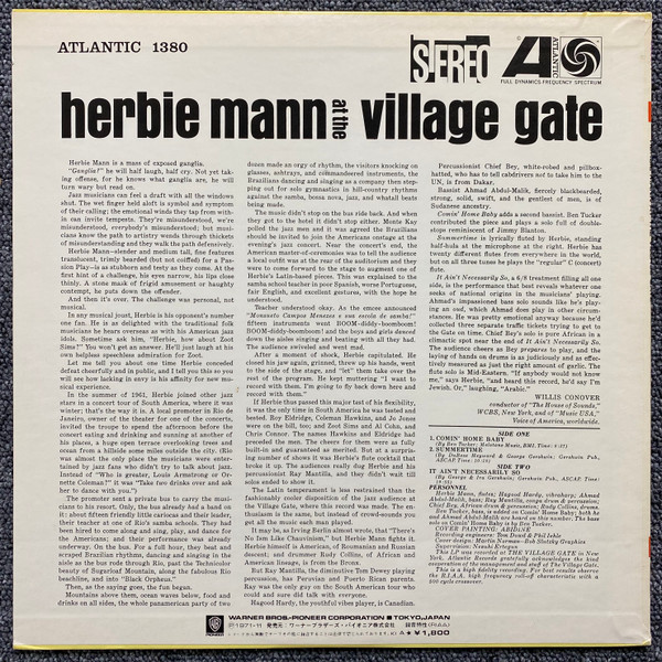 Herbie Mann - Herbie Mann At The Village Gate, Jazz, Hard Bop, 1971 - Atlantic, Japan, Vinyl 1x LP, Album, Reissue, Stereo