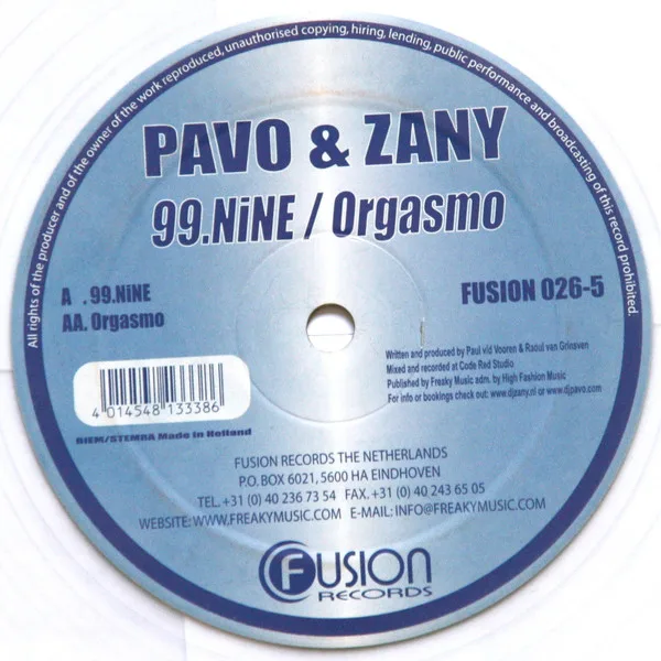 Album cover for 99.Nine / Orgasmo by Pavo & Zany
