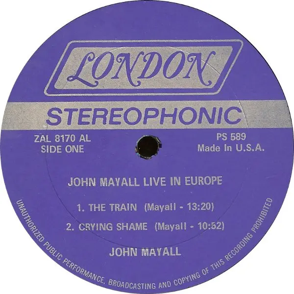 Album cover for Live In Europe by John Mayall