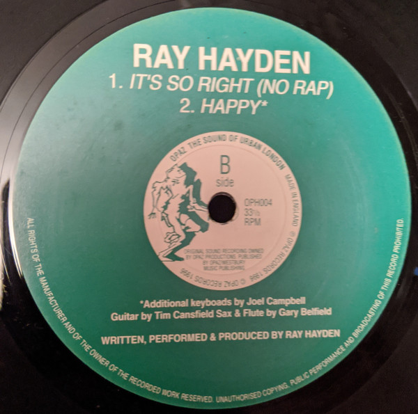 Ray Hayden - It's So Right, Funk / Soul, Neo Soul, Soul, 1996 - Opaz Records, UK, Vinyl 1x 12", Promo