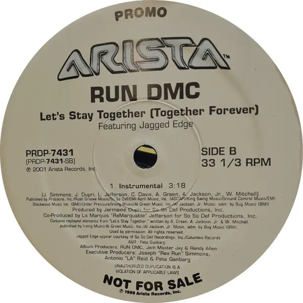 Run-DMC - Let's Stay Together (Together Forever), Hip Hop, 2001 - Arista, US, Vinyl 1x 12", Promo
