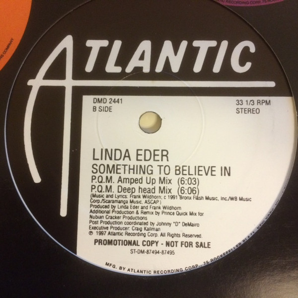 Linda Eder - Something To Believe In, Electronic, House, Progressive House, 1997 - Atlantic, US, Vinyl 1x 12", 33 ⅓ RPM, Prom