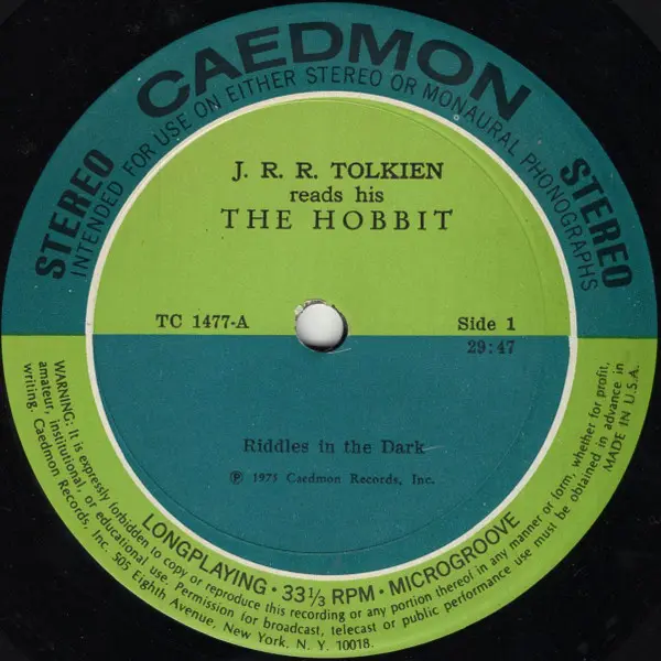 J.R.R. Tolkien - Reads And Sings His The Hobbit And The Fellowship Of The Ring - 1975 - Audiobook - Caedmon Records - Vinyl 1