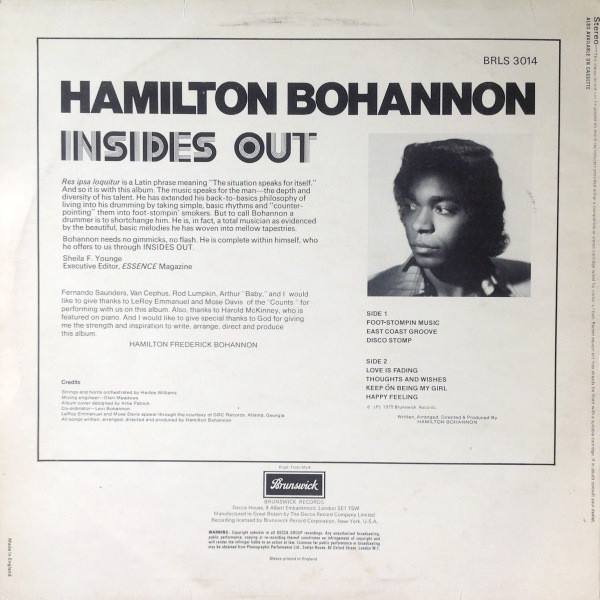 Hamilton Bohannon - Insides Out, Funk / Soul, Disco, Funk, Soul, 1975 - Brunswick, UK, Vinyl 1x LP, Album