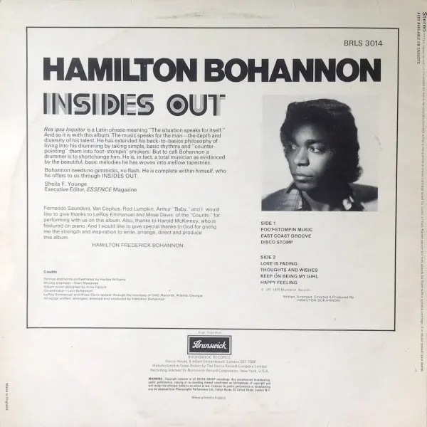 Hamilton Bohannon - Insides Out, Funk / Soul, Disco, Funk, Soul, 1975 - Brunswick, UK, Vinyl 1x LP, Album