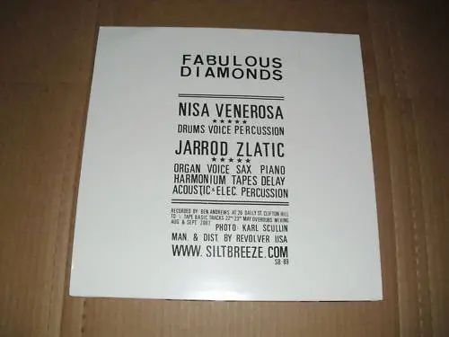 Fabulous Diamonds - Fabulous Diamonds, Rock, Avantgarde, Indie Rock, 2008 - Siltbreeze, US, Vinyl 1x LP, Album