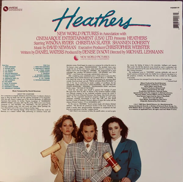 Album cover for Heathers Original Motion Picture Soundtrack by David Newman